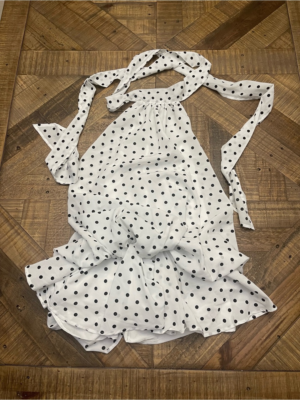 SHEIN BAE Polka Dot Halter Neck Ruffle Romper Dress - Size Small